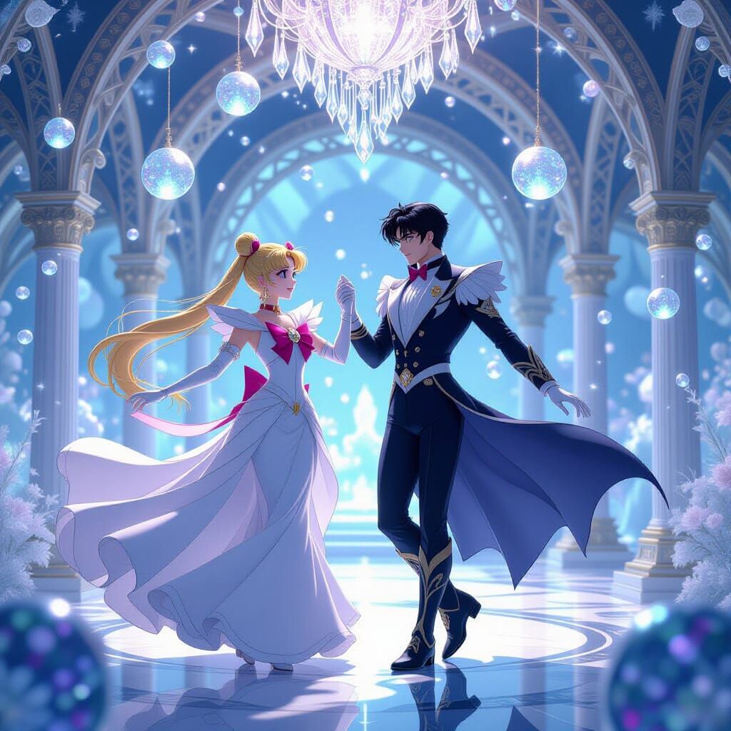 Sailor Moon and Tuxedo Mask in Crystal Palace