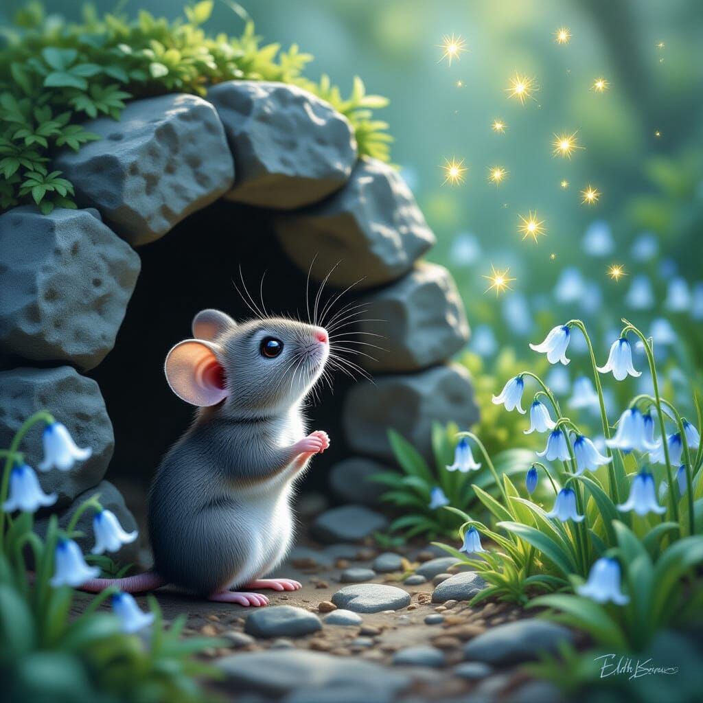 Astonished Mouse Watches Fireflies, Disney Style