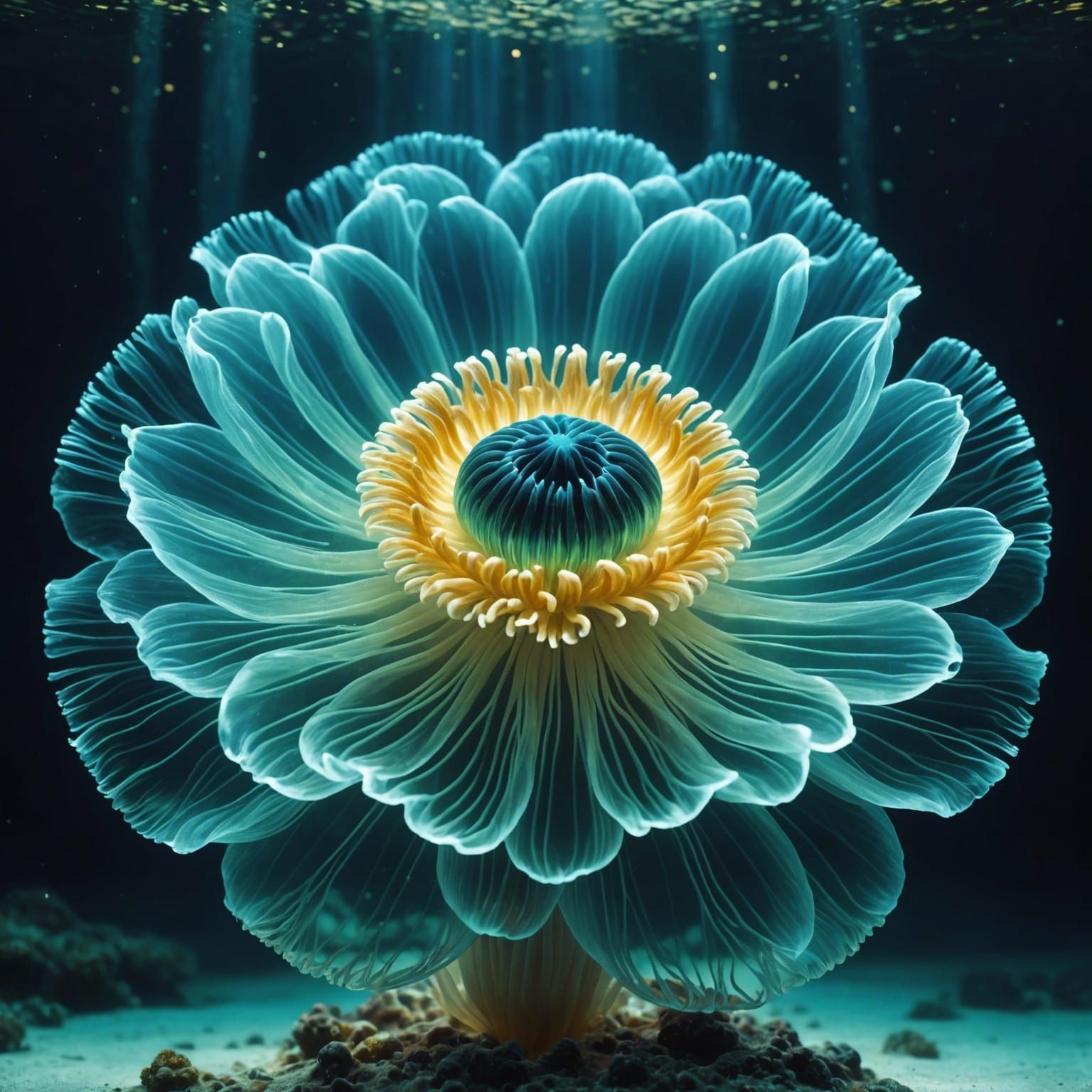 Glowing Glass Sea Anemone in Aquamarine Water