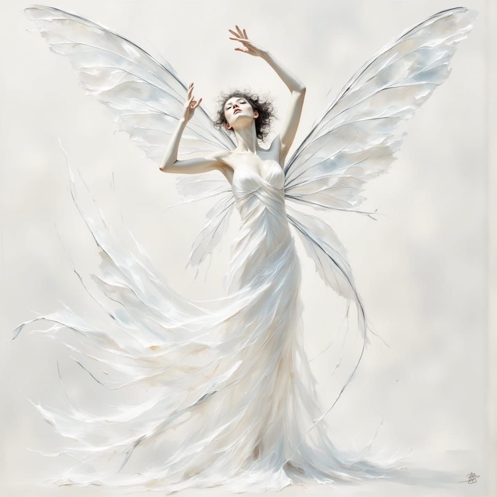 Egon Schiele-Inspired Fairy Sketch in White Shades