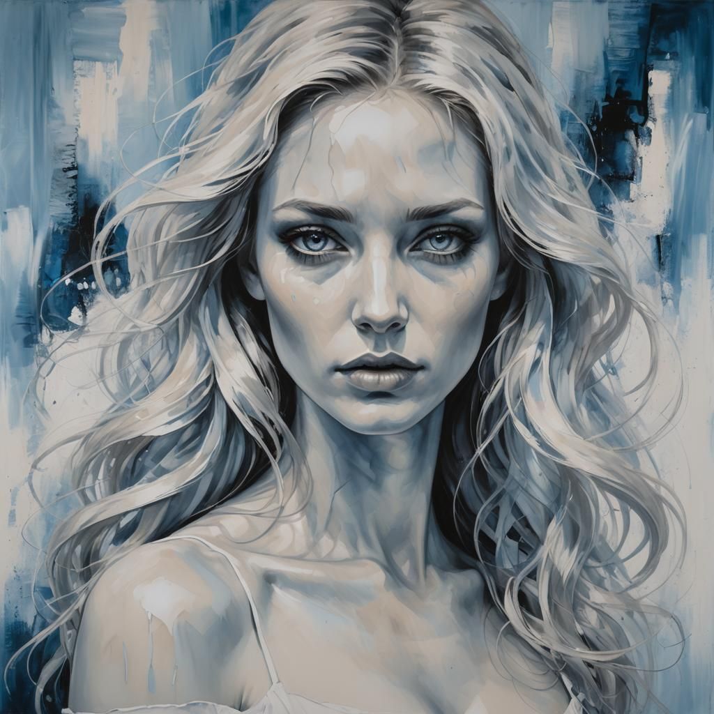 Melancholic Woman with Roses in Monochromatic Art