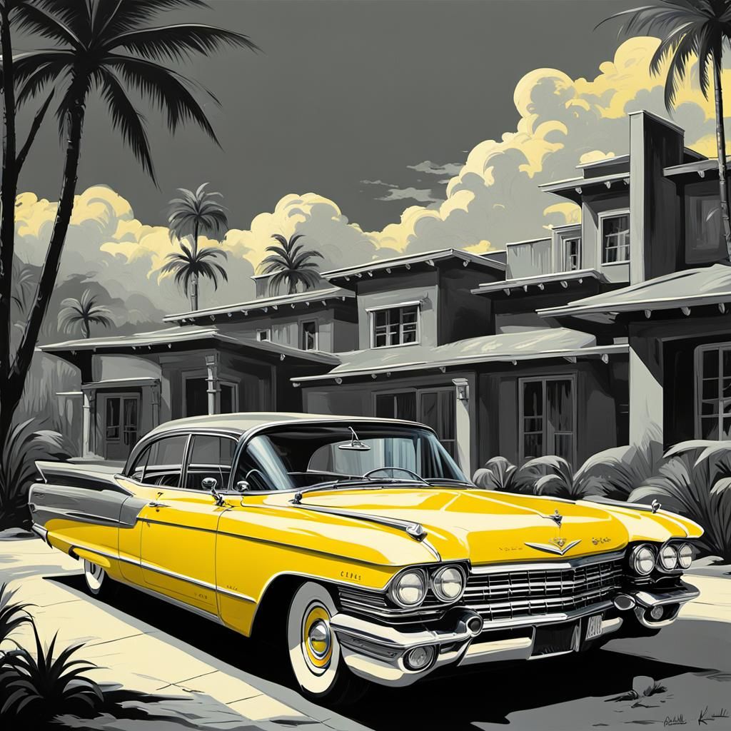 Vintage 1960s Cadillac in Pop Art Style