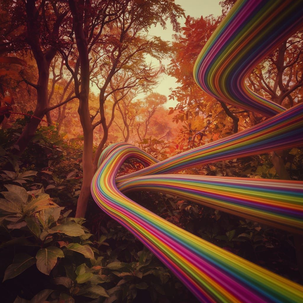 Surreal Forest Landscape in Vibrant Striped Colors