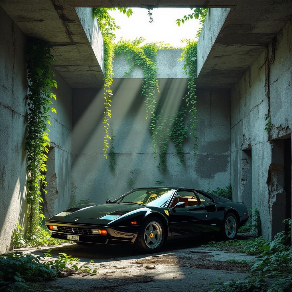 Abandoned Ferrari Reclaimed by Nature in Dramatic Sunlight