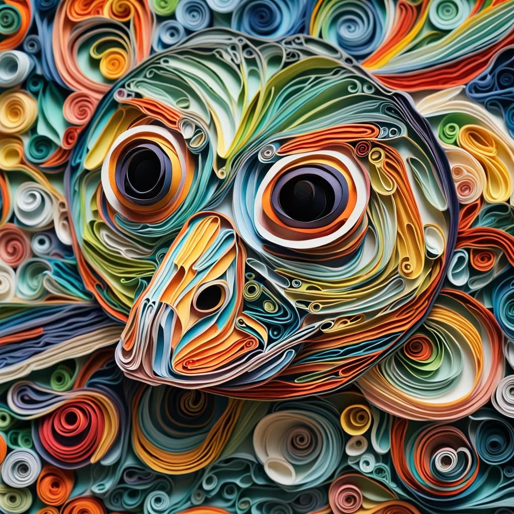 Colorful Quilled Turtle in Abstract Expressionism Style
