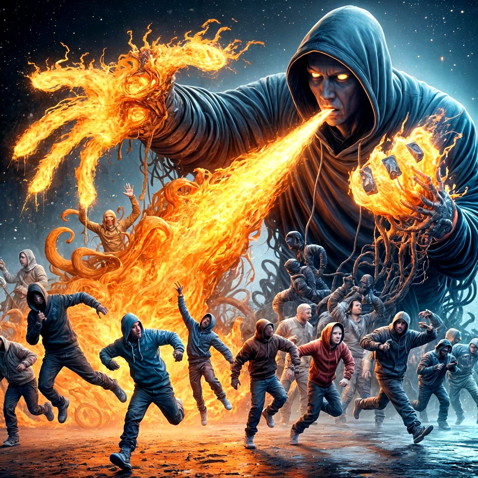 Fiery Rapper Unleashes Incandescent Lyrics as Matte Painting