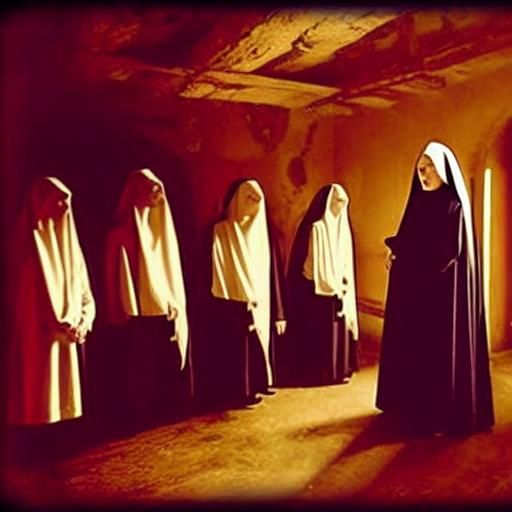 Horrific Demonic Nun in Dystopian Cellar