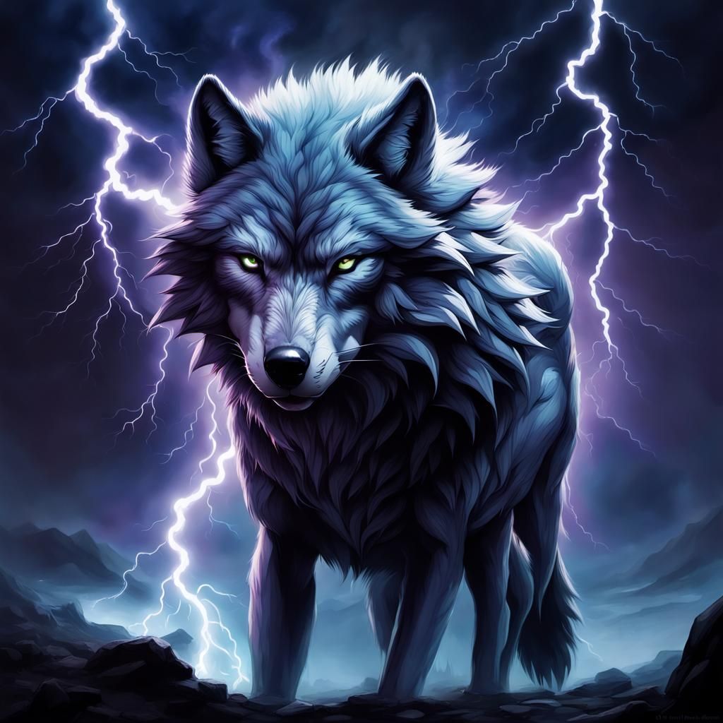 Glass Fur Wolf Filled with Lightning