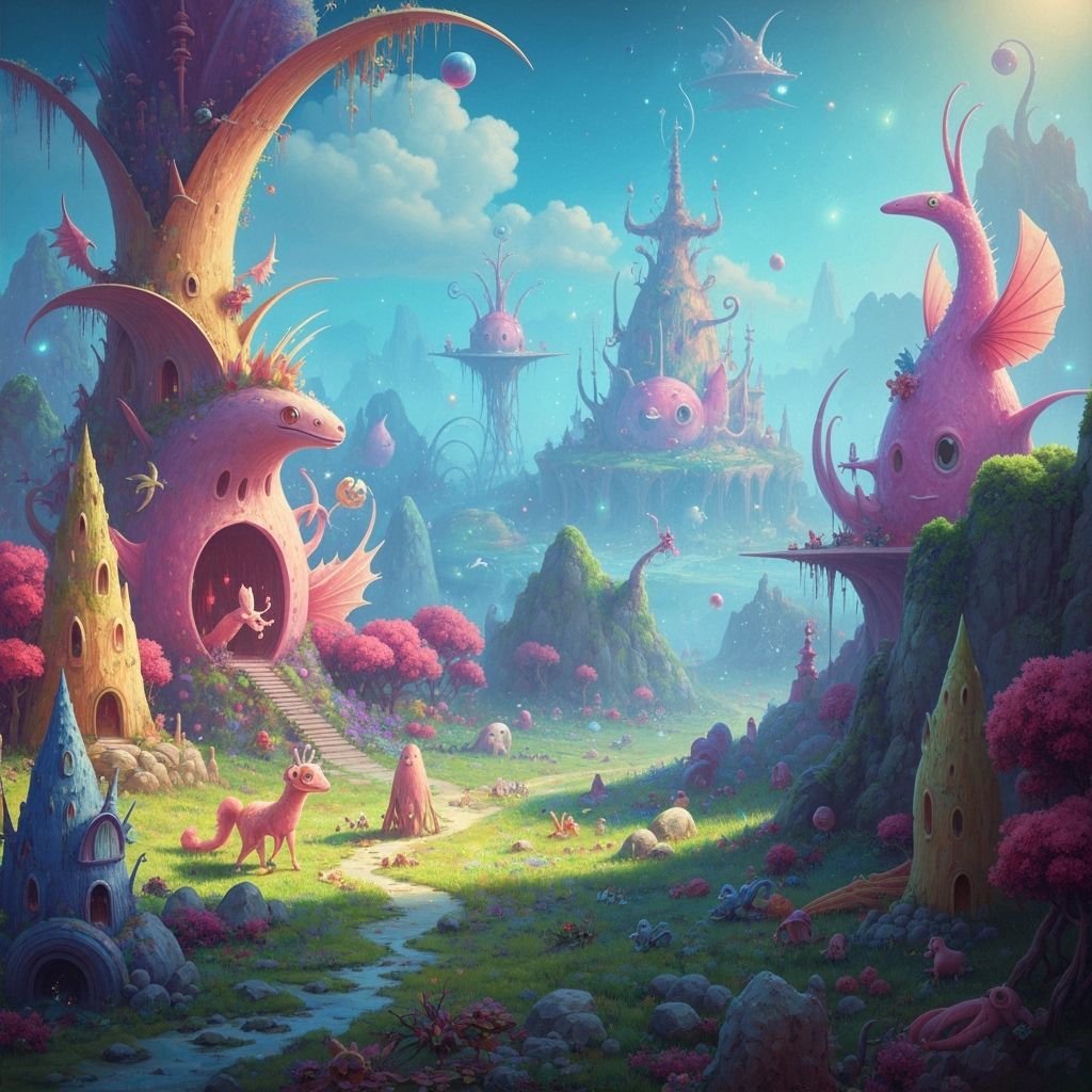 Surreal Dreamscape with Fantastical Creatures and Impossible...