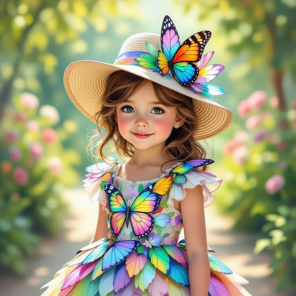 Girl in Butterfly Wing Dress and Hat