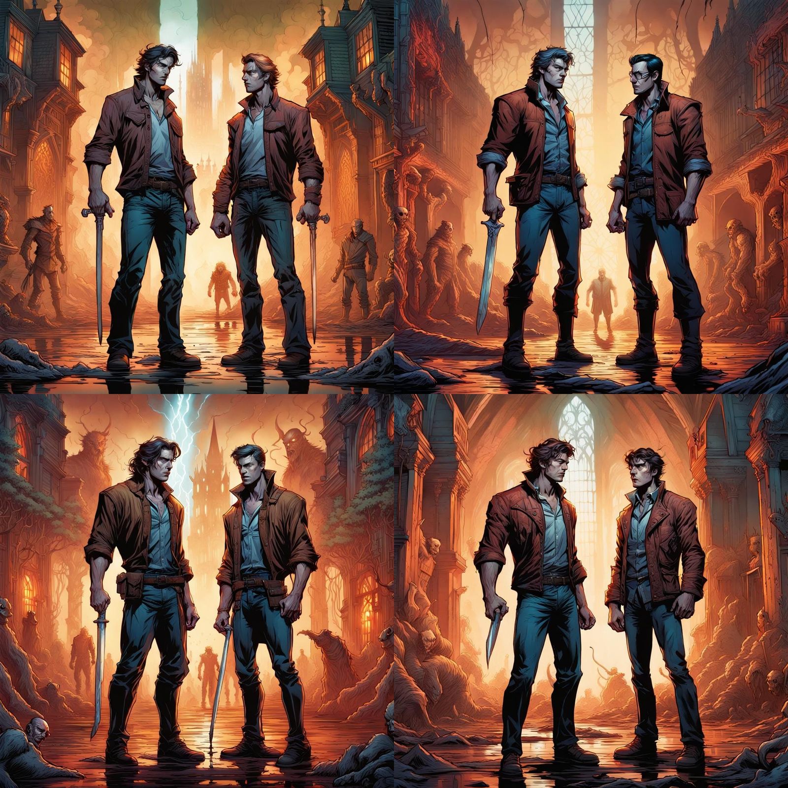 Brave Heroes Confront Villain in Comic Book Art