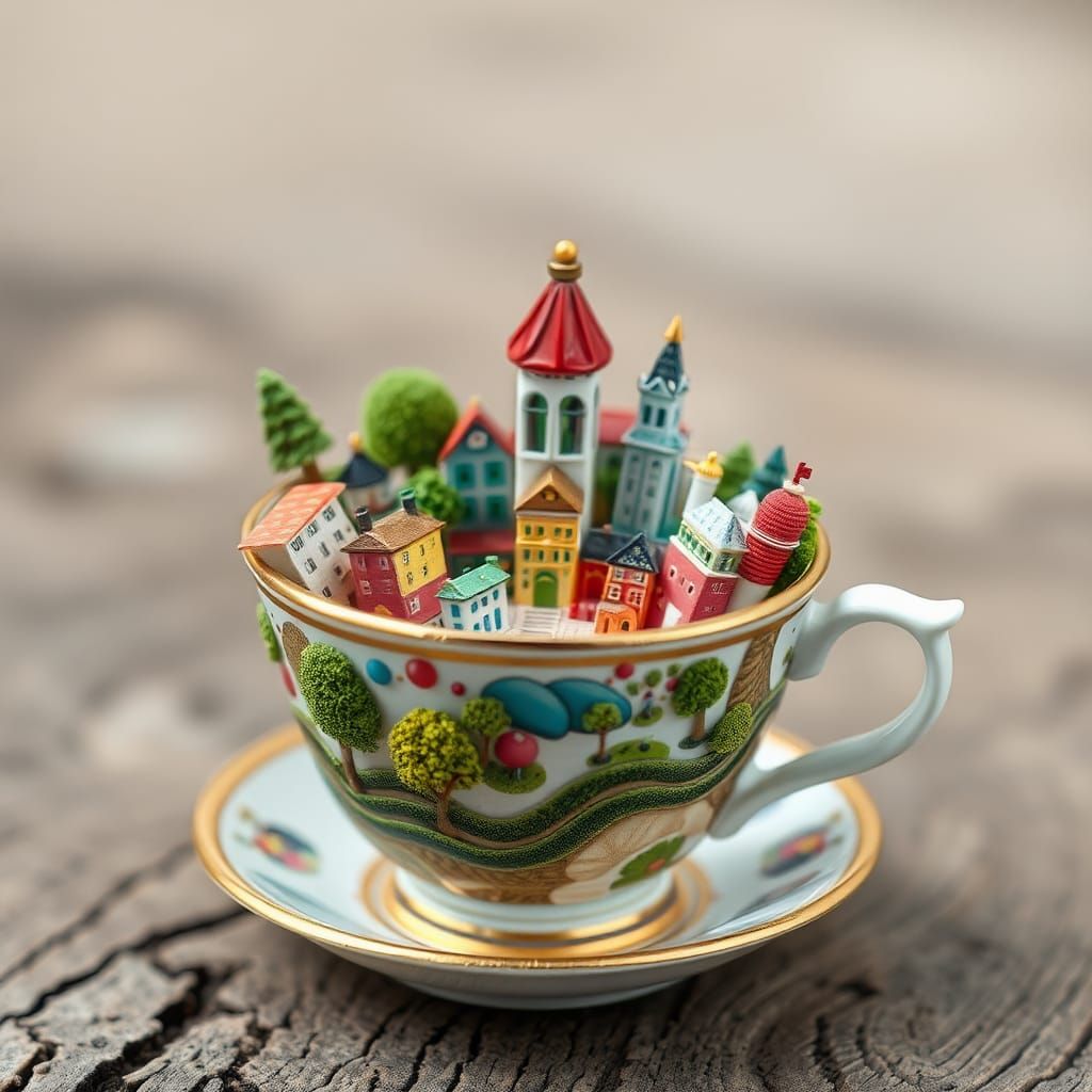 Miniature City Inside a Teacup
