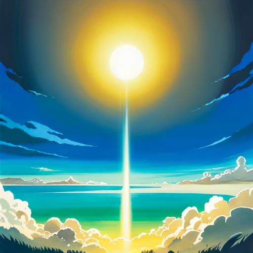 Sky Rock in Distance, Studio Ghibli Anime Style