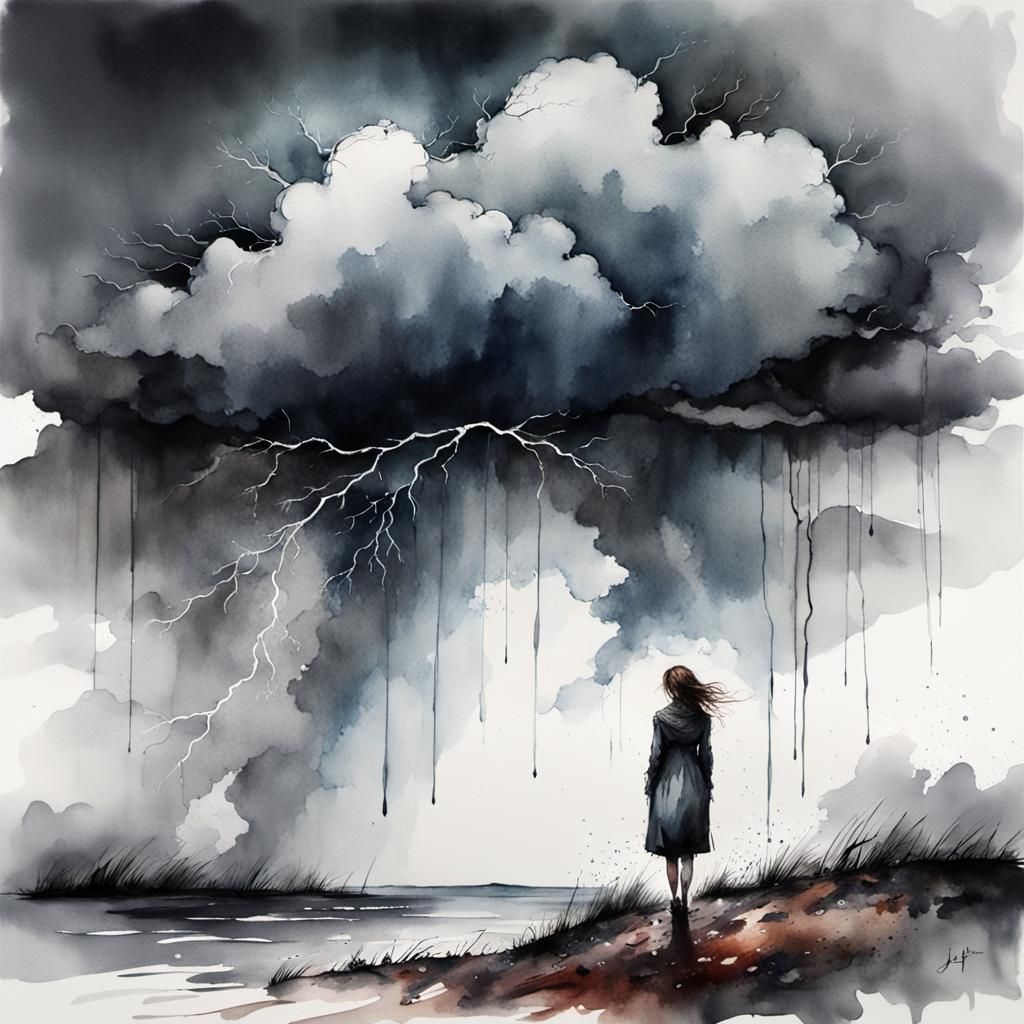 Moody Watercolour of a Thunderous Sky