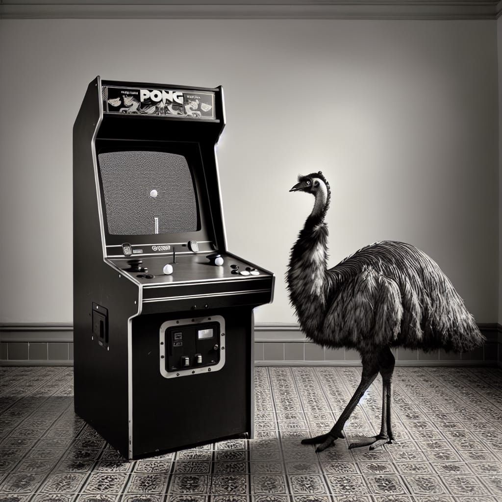 Emu Plays Pong in Retro Arcade