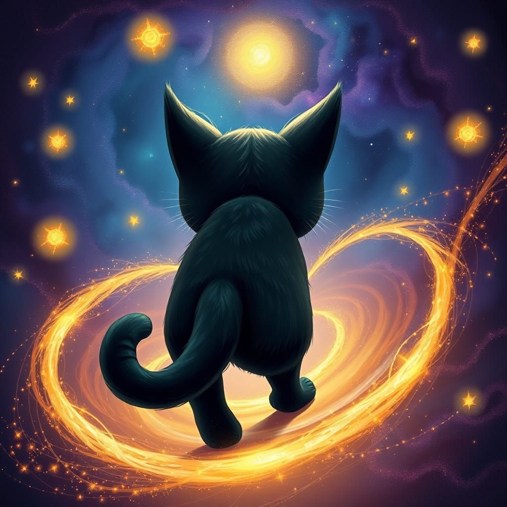 Adorable Black Cat Steps into Cosmic Vortex