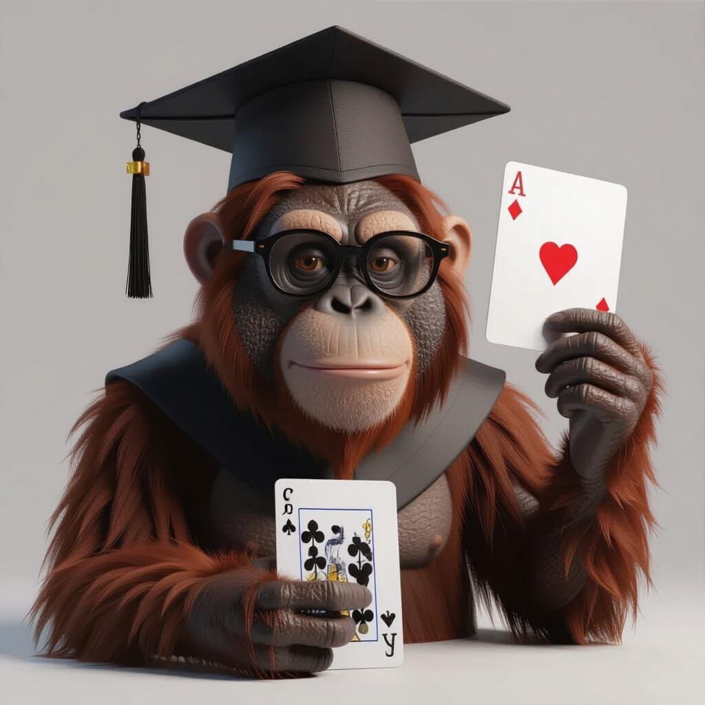 Orangutan Graduate with Playing Cards in Anime Style