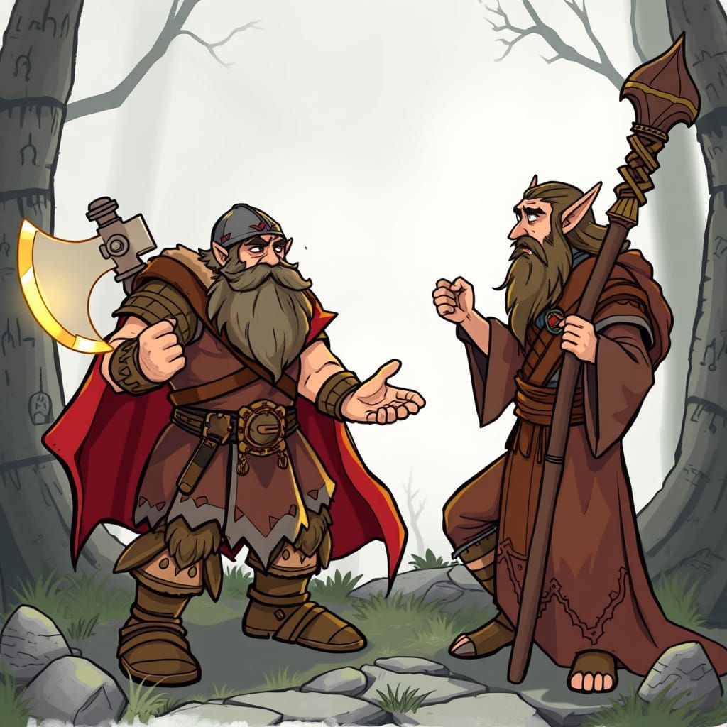 Cartoon: Dwarven Warrior vs. Elven Mage