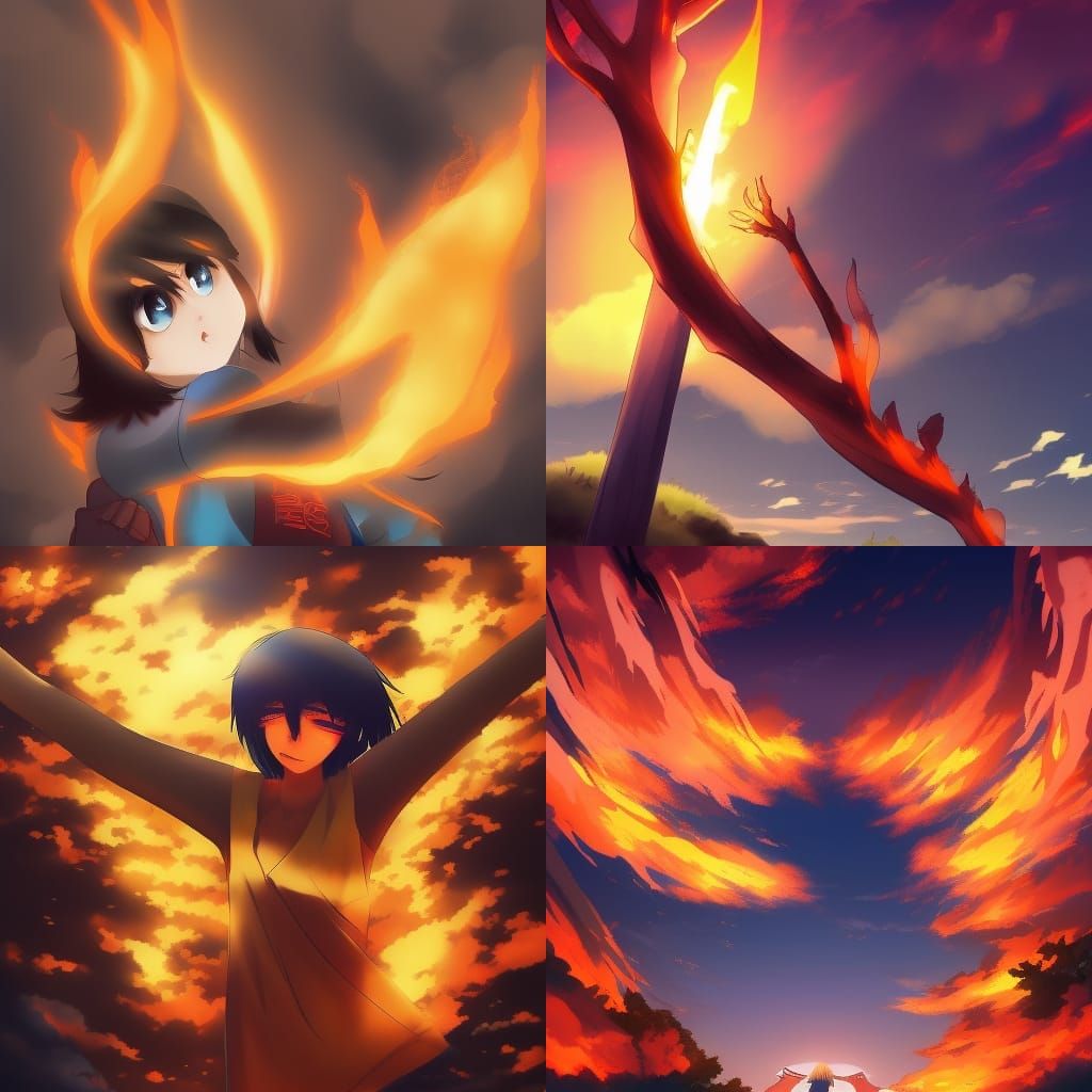 Fiery Arms Reach for the Sky: Anime Style