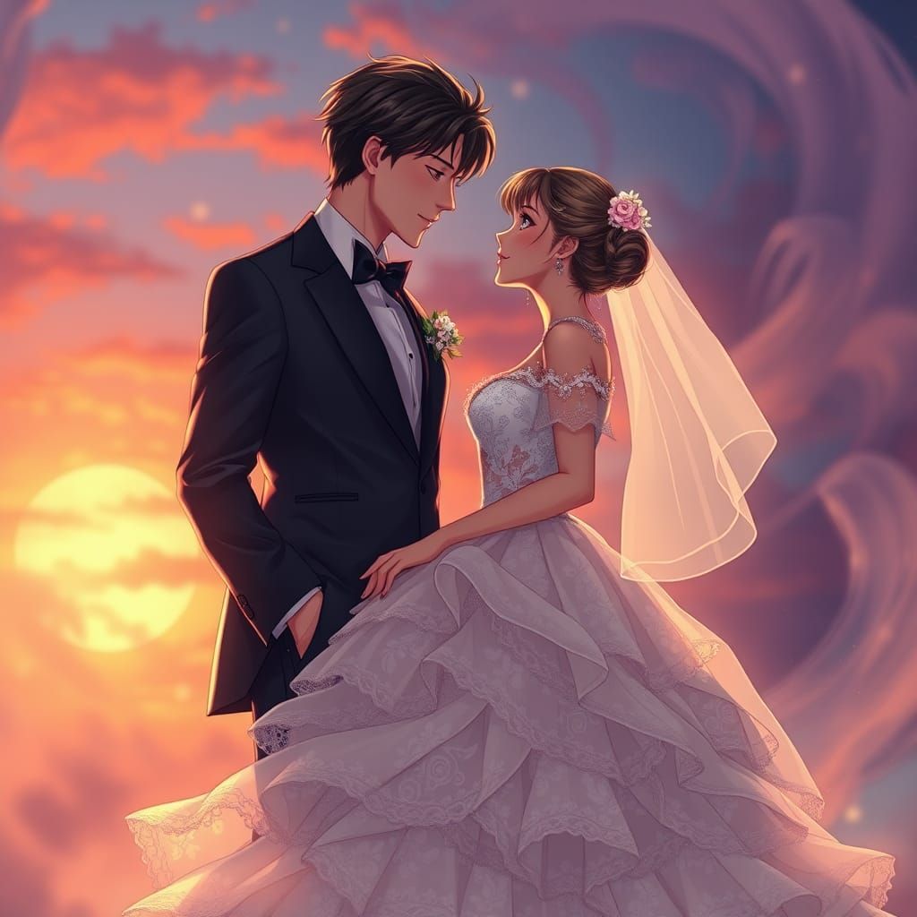 Romantic Twilight Wedding in Anime Style