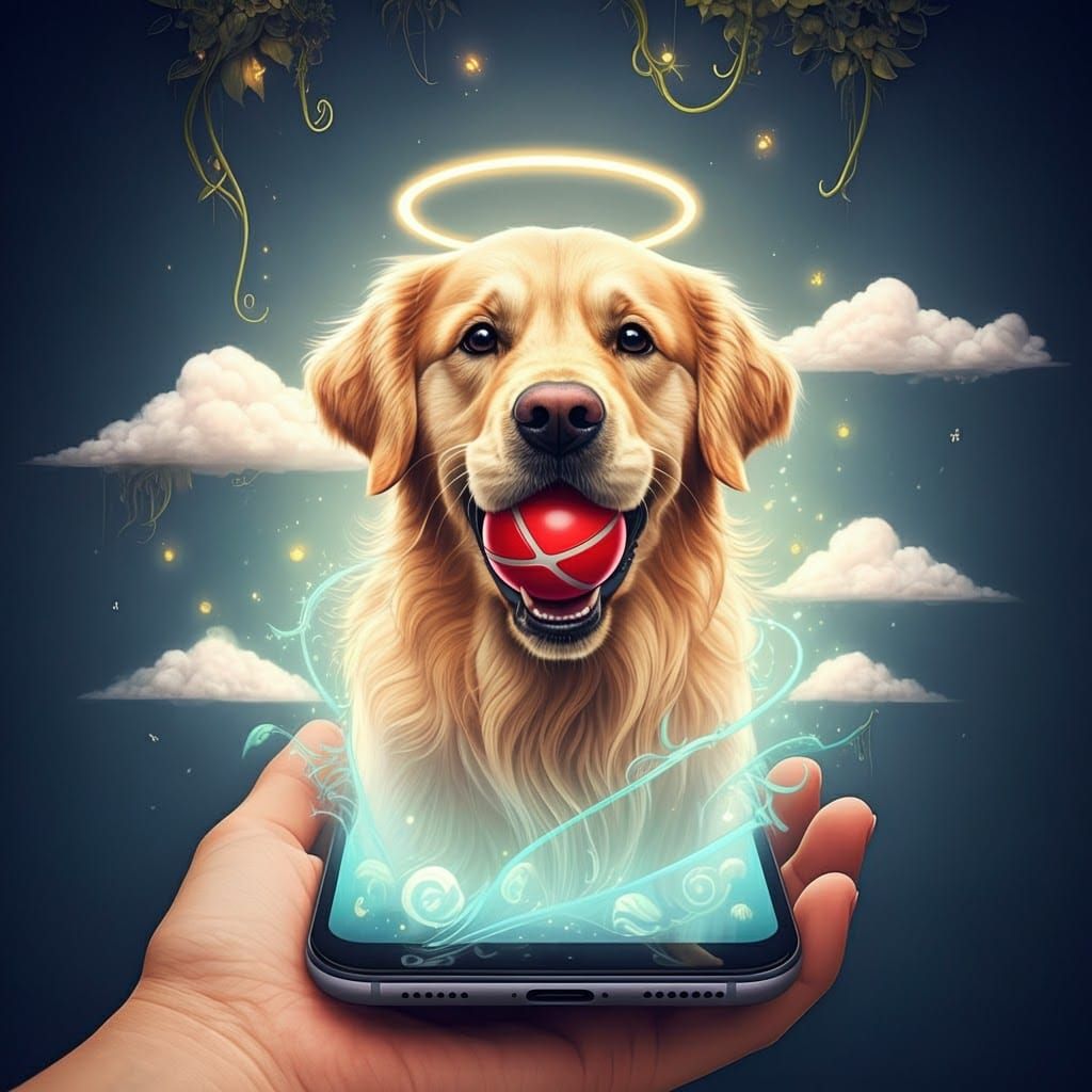 Golden Retriever Bursts from Smartphone Screen
