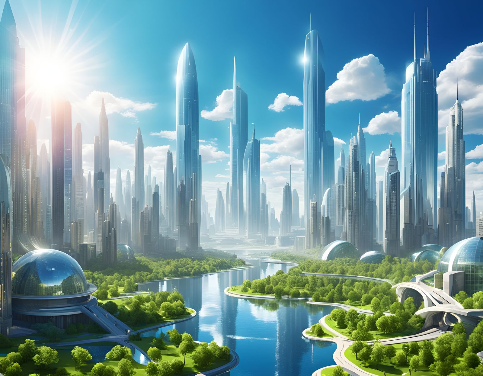 Utopian Cityscape on a Sunny Day