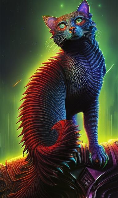 Cosmic Reptilian Cat Hybrid in Cyberpunk Style