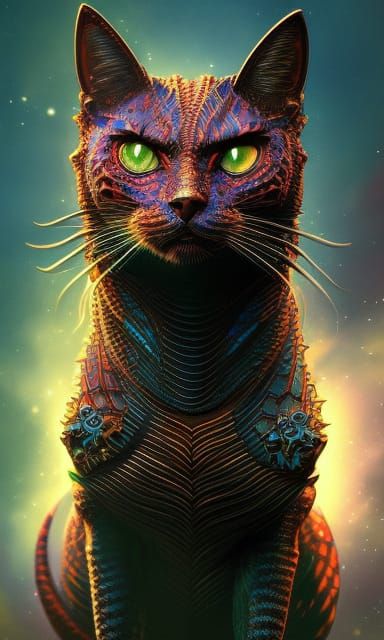 Cosmic Reptilian Cat Hybrid in Cyberpunk Style