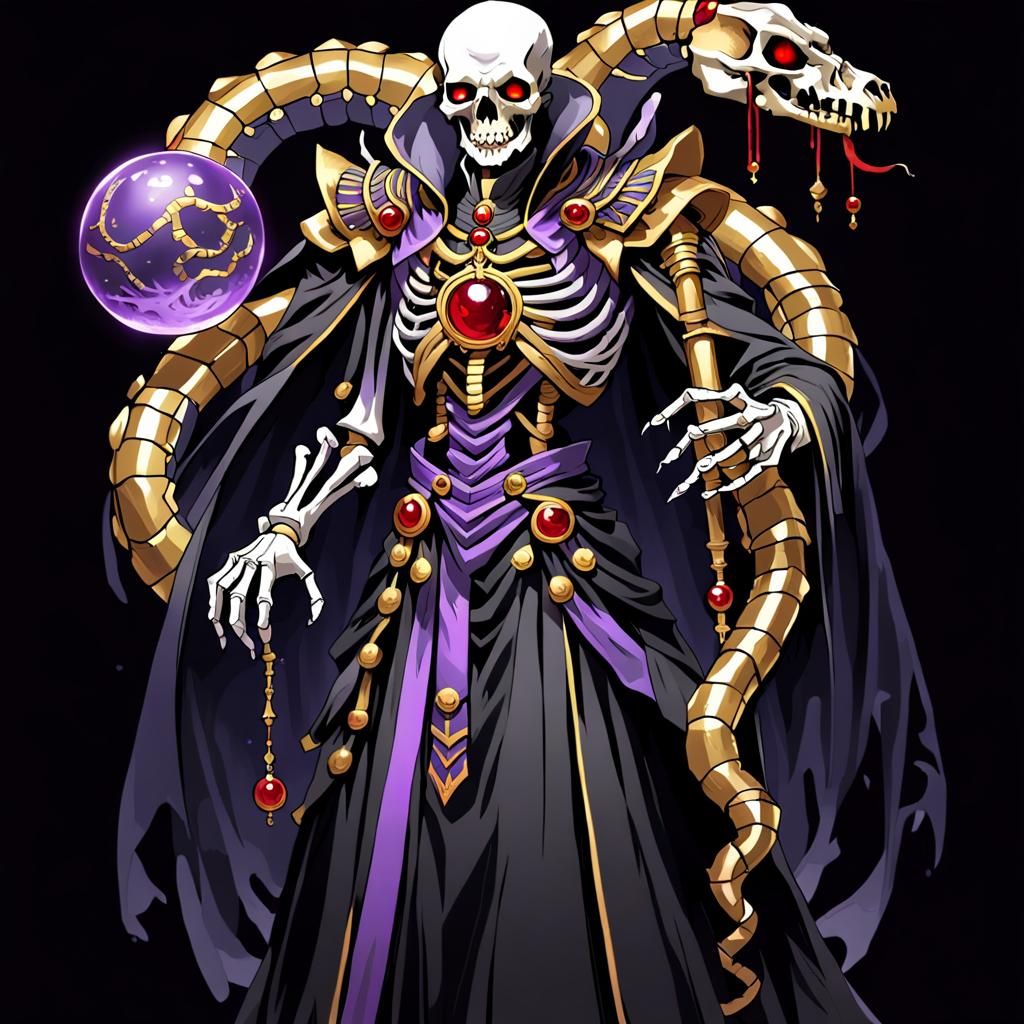 Skeletal Mage with Glowing Orb and Golden Staff