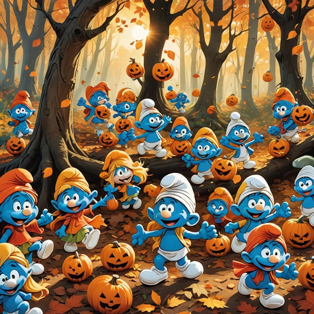Smurfs Trick-or-Treating in Autumn Forest