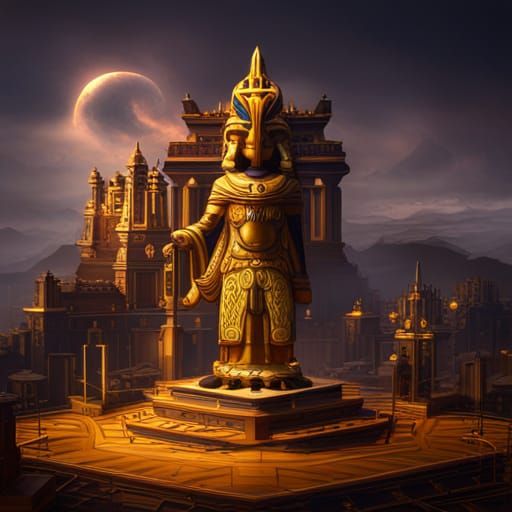 Golden Aztec Statue: Detailed Matte Painting