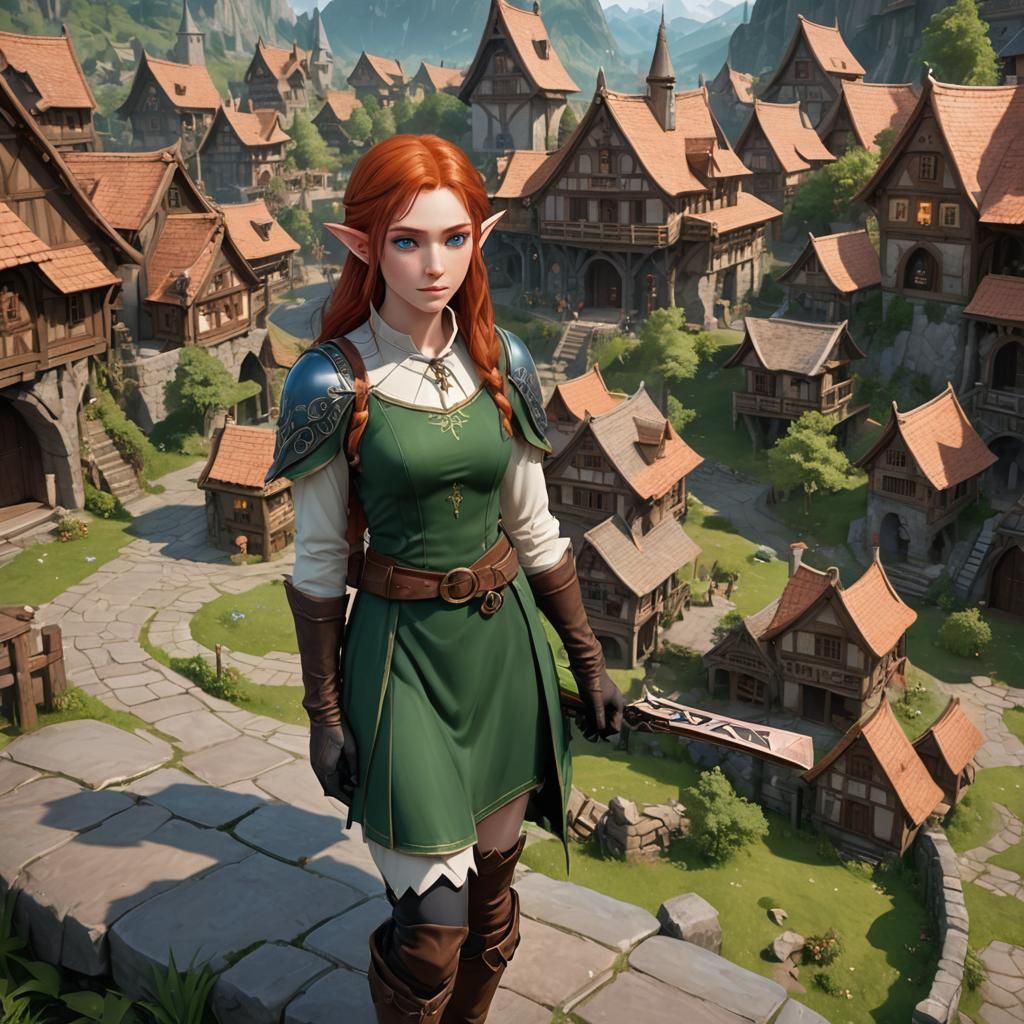 Elf Rogue in Anime Style Elven Village