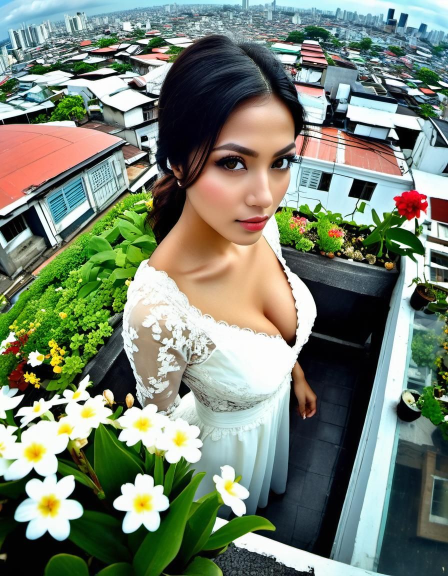 Indonesian Woman's Rooftop Garden View in Ultra Detail