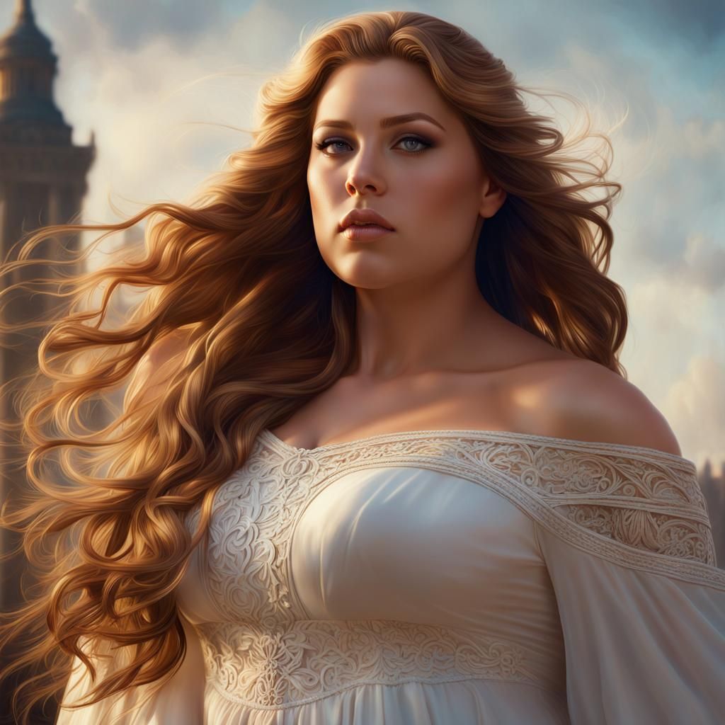 Voluptuous Woman Portrait in Hyperdetailed Matte Photography