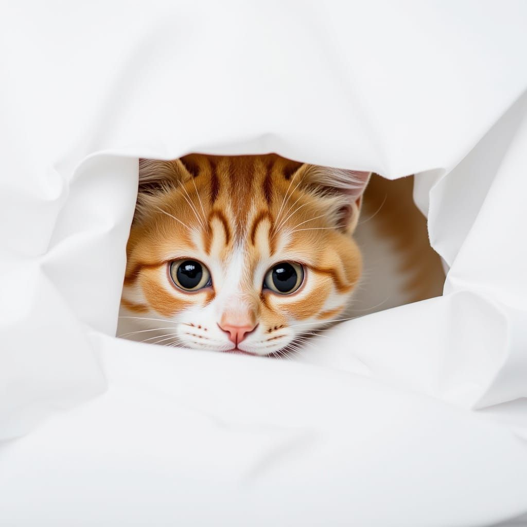 Adorable Kitten Peeks Through Paper in Hyper-Realistic Photo