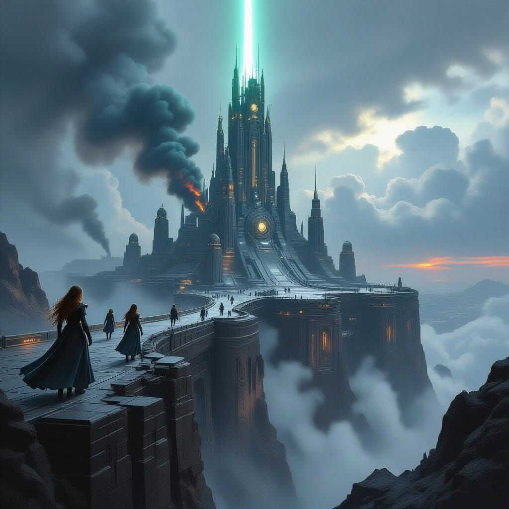 Clockwork Fortress on Volcanic Edge in Steampunk Style