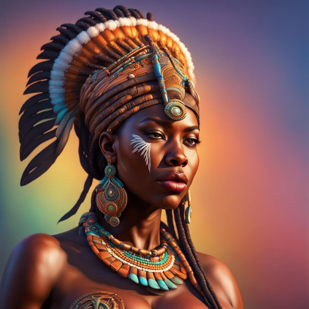 Hyperrealistic Zulu Goddess in Colorful Splash Art