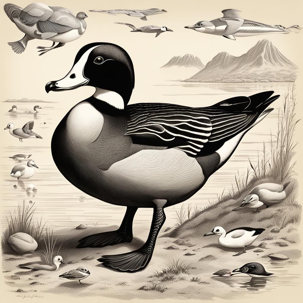 Exoplanet: Alien Duck Lifeforms in Technical Illustration