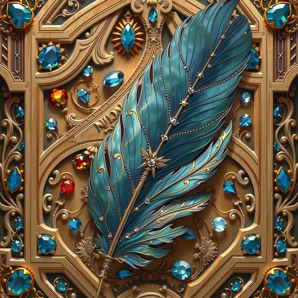 Luxurious Vintage Writing Quill Set in Ornate Wooden Box