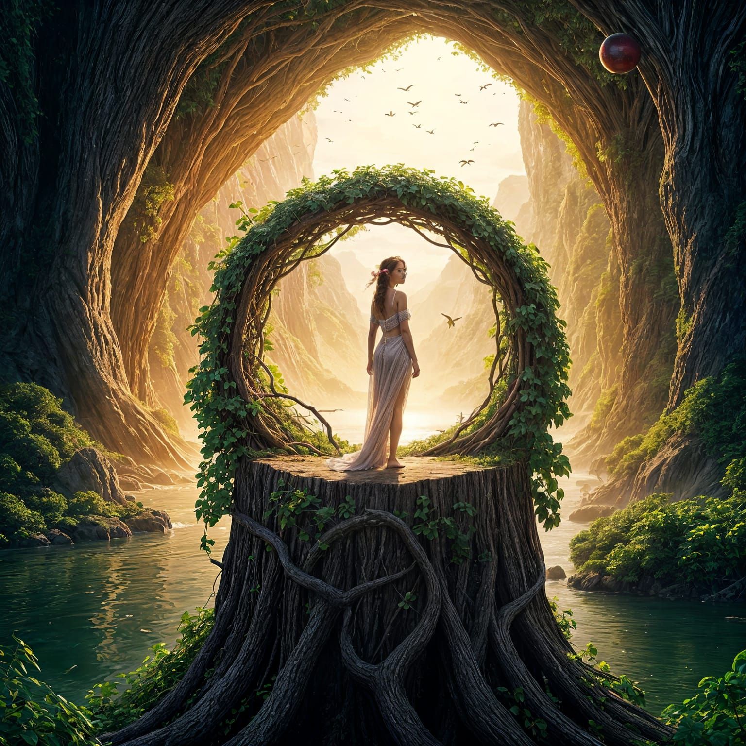 Woman Relaxing on a Hot Beach Within a Glass Sphere