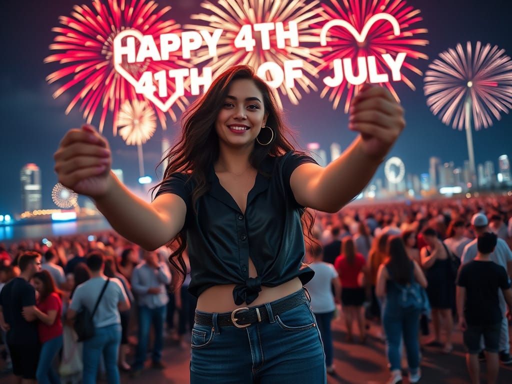 Festive Crowd and Fireworks Selfie in Cinematic Style