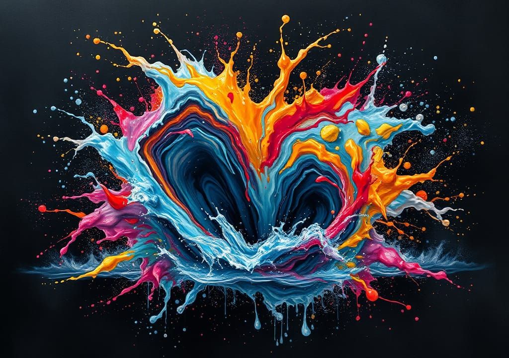 Mystical Water Explosion in Action Painting Style