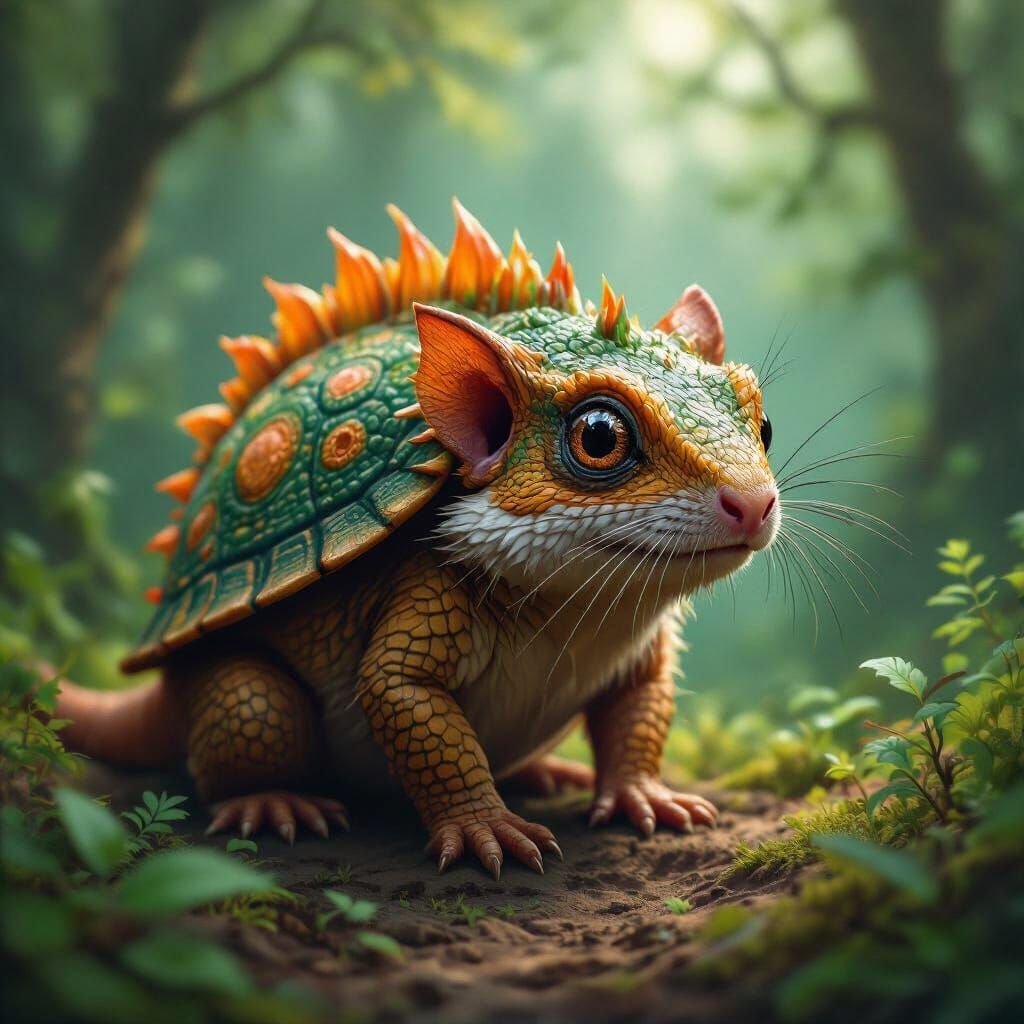 Chameleon-Headed Mouse in Lush Fantasy Forest