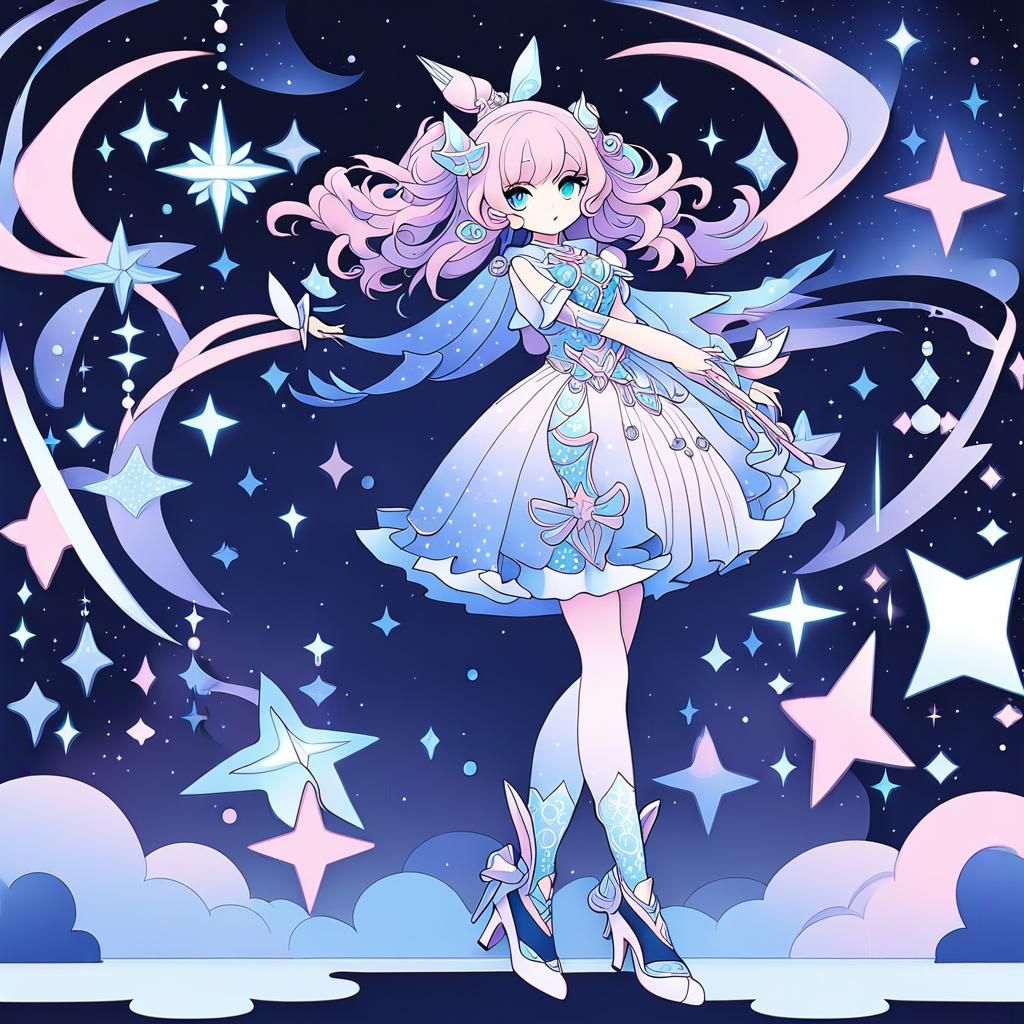 Magical Girl Anime Art in Pastel Colors