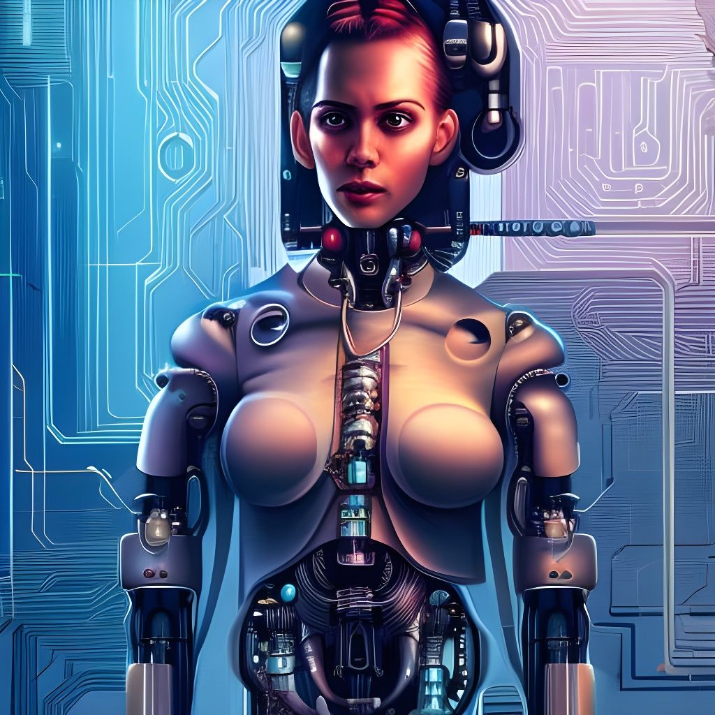 Cybernetic Scientist Portrait in Cyberpunk Lab