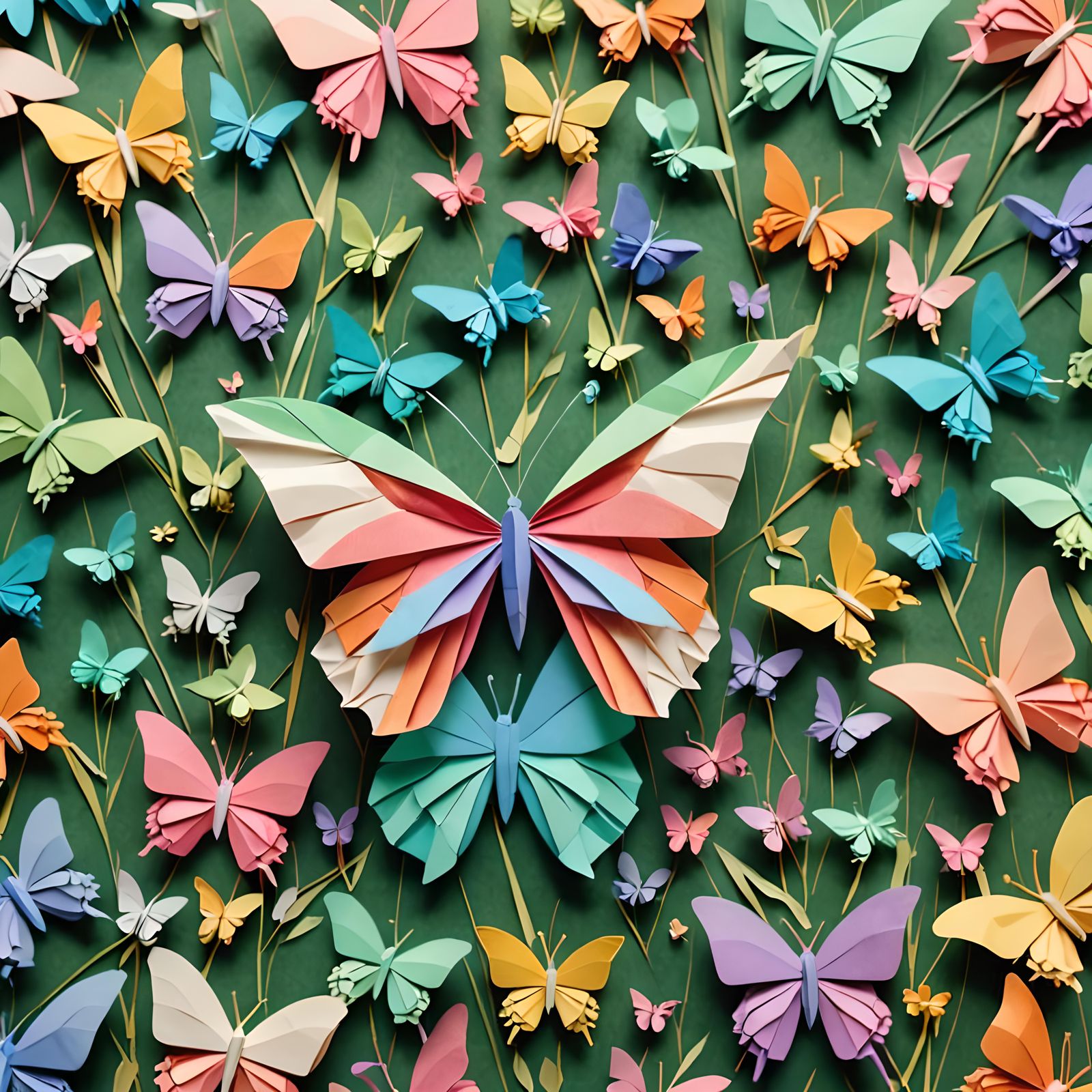 Multicolor Butterfly in Origami Papercraft Style