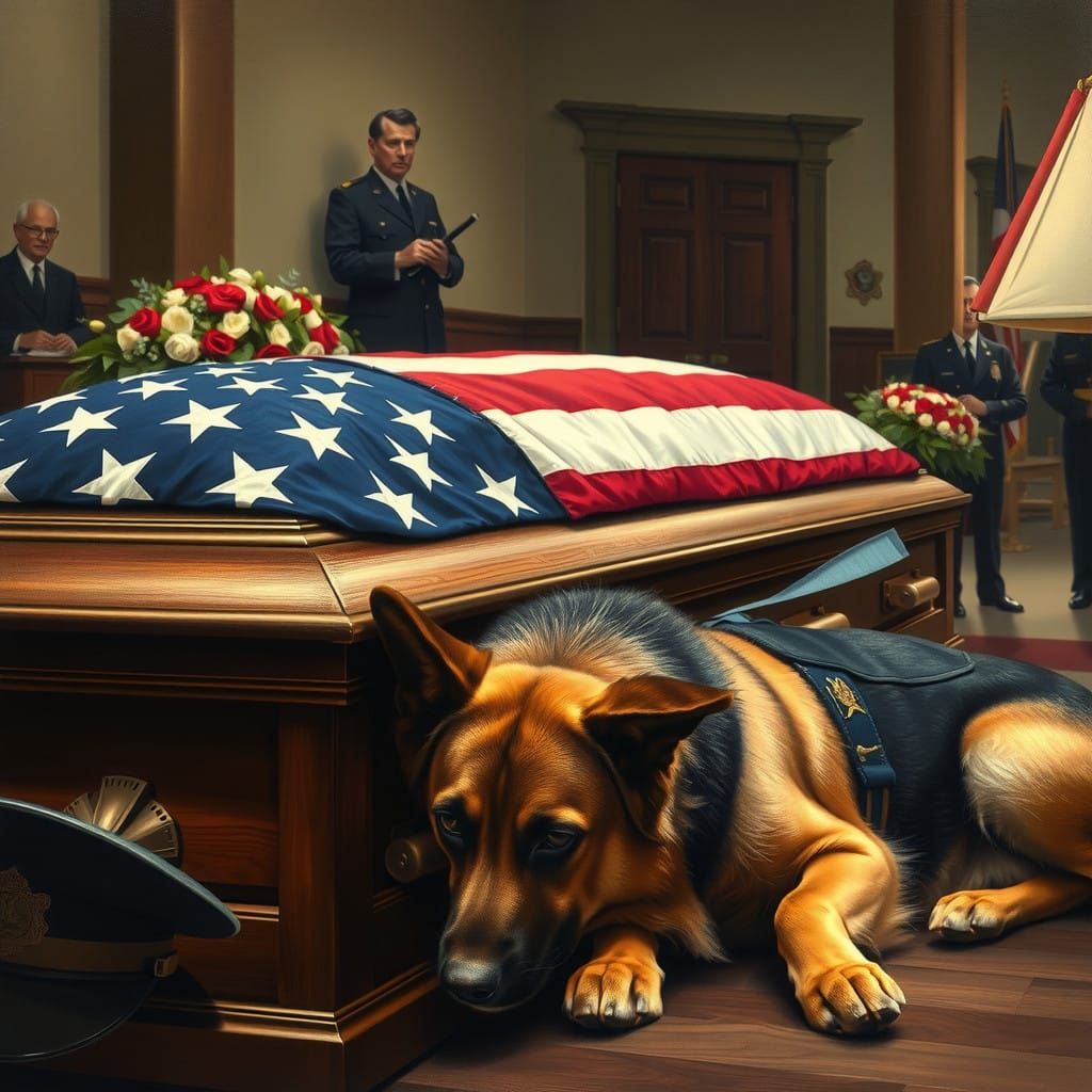 Loyal Companion Honors Fallen Hero in Memorial Setting