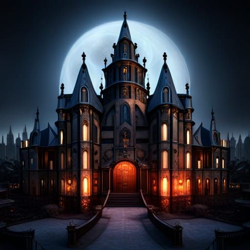 Dark Infernal Gothic Mansion at Night