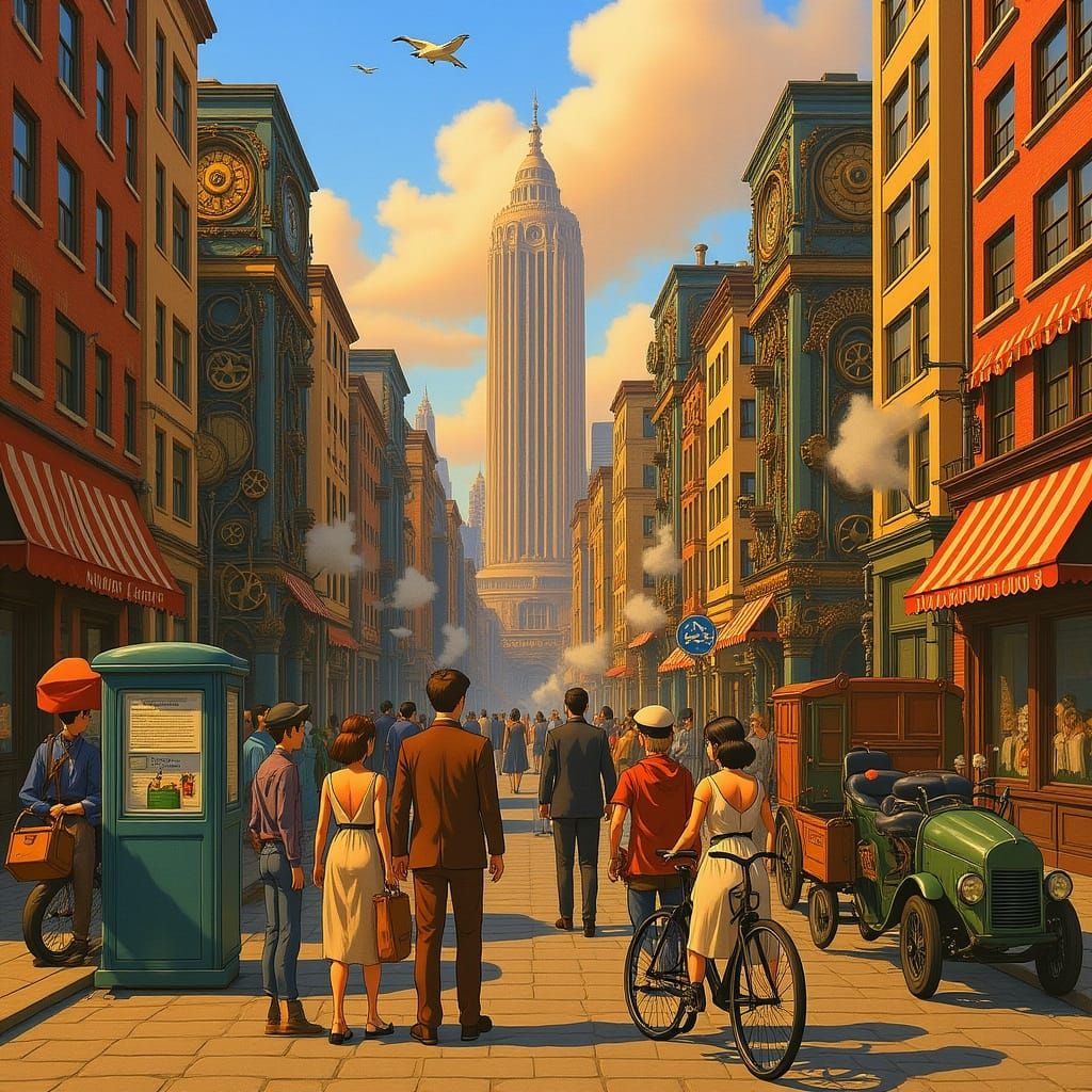 Retro-Futuristic Cityscape Where Analog Dominates