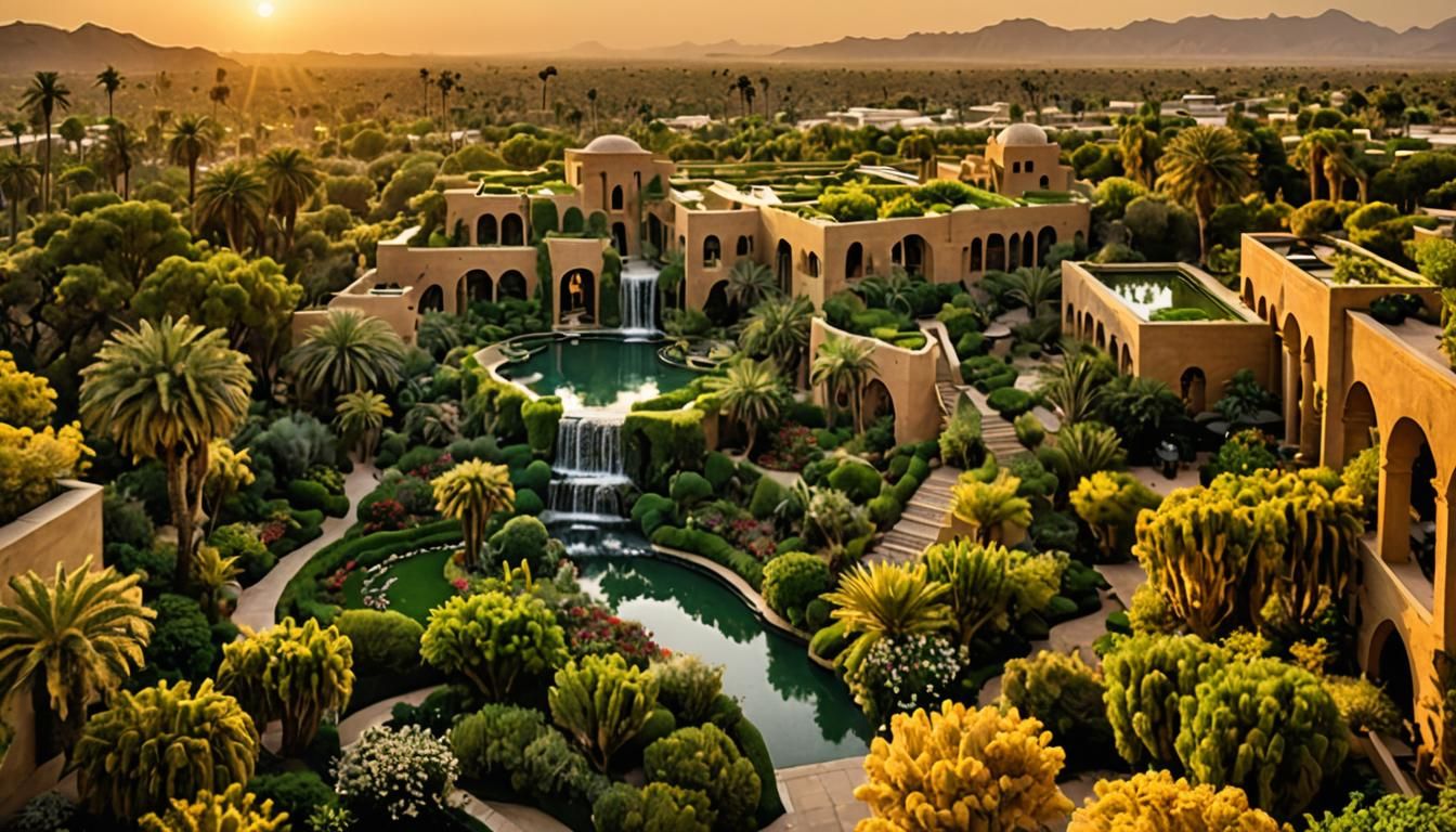 Hanging Gardens of Babylon at Sunset